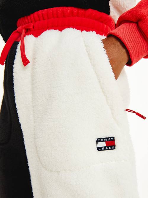 Tommy Hilfiger Cozy Tommy Badge Colour-Blocked Fleece Joggers Nadrág Női Piros | TH845UAJ