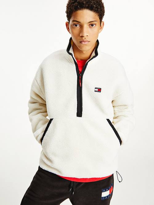 Tommy Hilfiger Cozy Tommy Badge Sherpa Half-Zip Sweatshirt Kapucnis Pulóver Férfi Fehér | TH136FQA