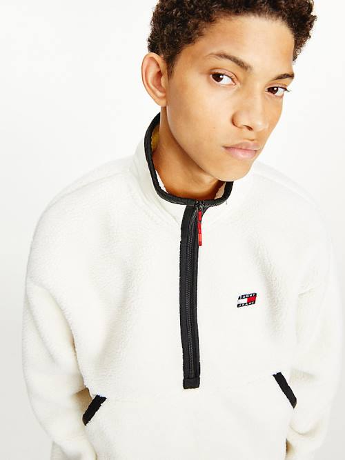 Tommy Hilfiger Cozy Tommy Badge Sherpa Half-Zip Sweatshirt Kapucnis Pulóver Férfi Fehér | TH136FQA