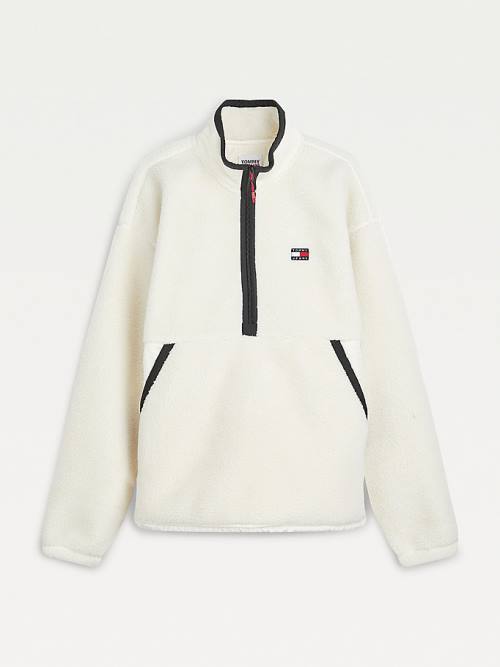 Tommy Hilfiger Cozy Tommy Badge Sherpa Half-Zip Sweatshirt Kapucnis Pulóver Férfi Fehér | TH136FQA