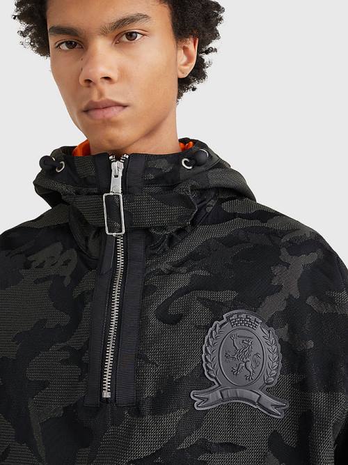 Tommy Hilfiger Crest Camo Print Pull-On Csuklyás Dzseki Férfi Fekete | TH579VJA