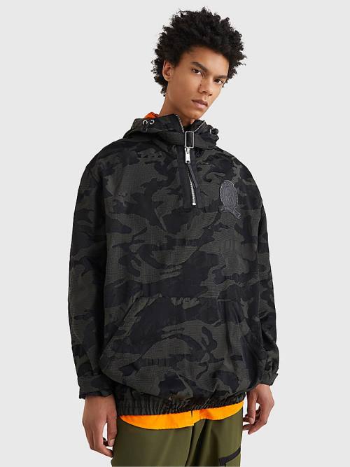 Tommy Hilfiger Crest Camo Print Pull-On Csuklyás Dzseki Férfi Fekete | TH579VJA