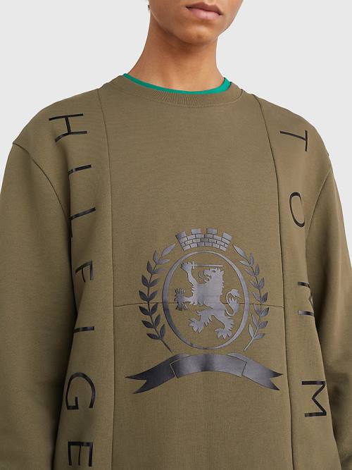 Tommy Hilfiger Crest Crew Neck Pulóver Férfi Khaki | TH973FNL