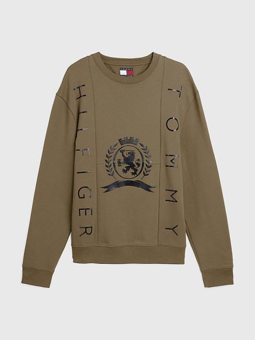 Tommy Hilfiger Crest Crew Neck Pulóver Férfi Khaki | TH973FNL