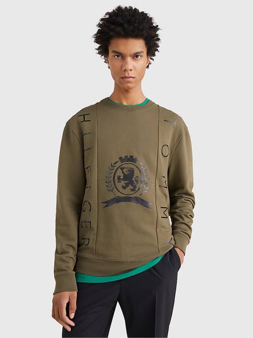 Tommy Hilfiger Crest Crew Neck Pulóver Férfi Khaki | TH973FNL