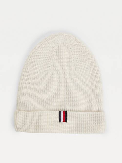 Tommy Hilfiger Crest Embroidery Beanie Kalap Férfi Fehér | TH825QMB