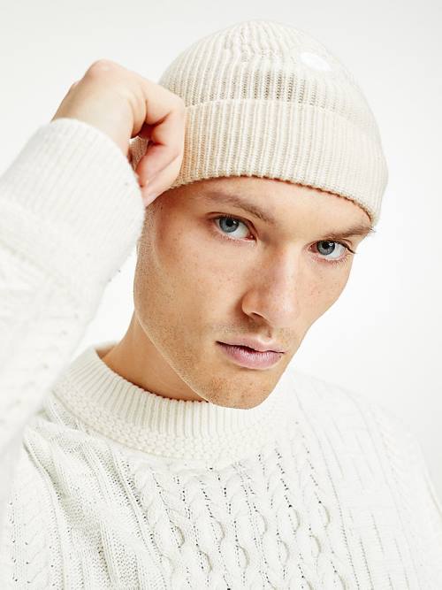 Tommy Hilfiger Crest Embroidery Beanie Kalap Férfi Fehér | TH825QMB