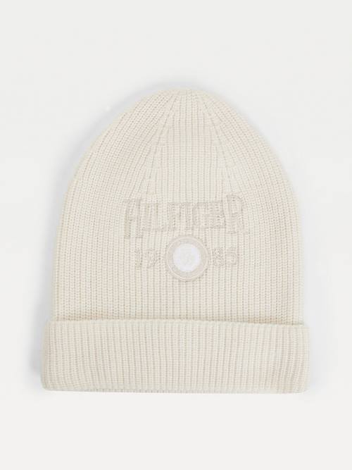 Tommy Hilfiger Crest Embroidery Beanie Kalap Férfi Fehér | TH825QMB