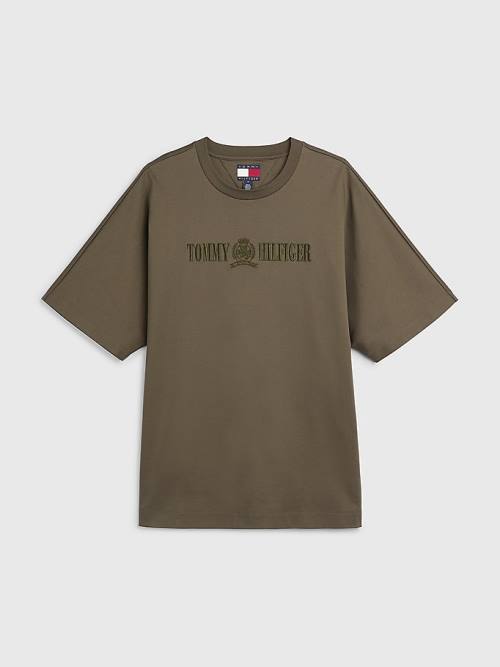 Tommy Hilfiger Crest Embroidery Organic Pamut Póló Férfi Khaki | TH128ISG