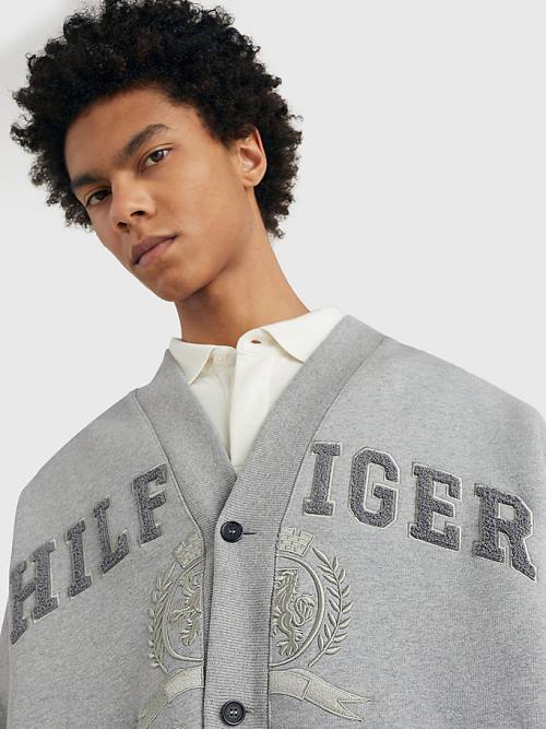 Tommy Hilfiger Crest Embroidery Prep Cardigan Pulóver Férfi Szürke | TH021PNA