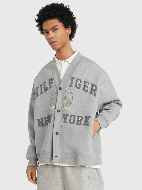 Tommy Hilfiger Crest Embroidery Prep Cardigan Pulóver Férfi Szürke | TH021PNA