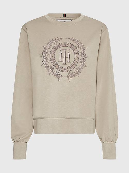 Tommy Hilfiger Crest Embroidery Relaxed Fit Pulóver Női Bézs | TH920LZD