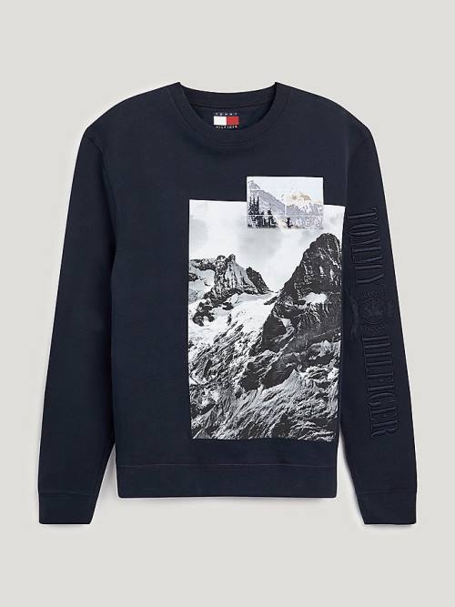 Tommy Hilfiger Crest Landscape Print Pulóver Férfi Kék | TH281UQS