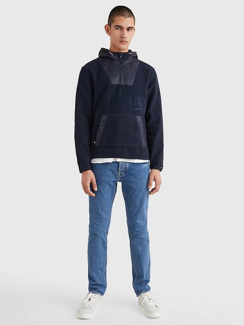 Tommy Hilfiger Crest Polar Fleece Relaxed Fit Kapucnis Pulóver Férfi Kék | TH917NIS