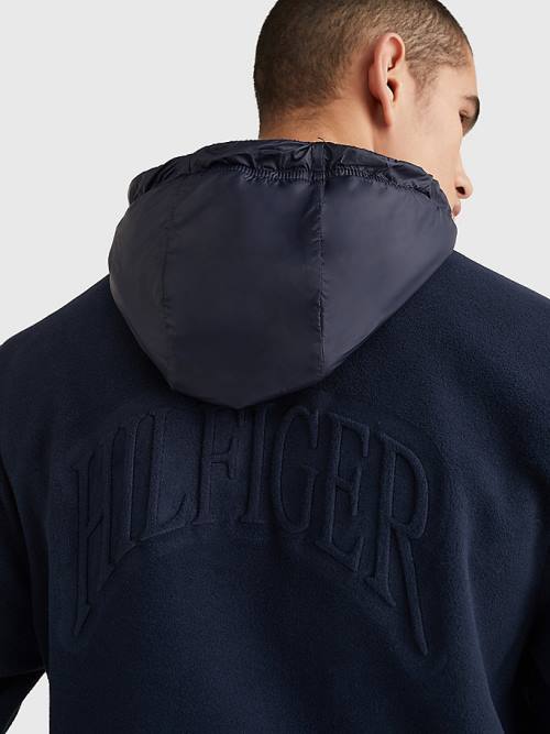 Tommy Hilfiger Crest Polar Fleece Relaxed Fit Kapucnis Pulóver Férfi Kék | TH917NIS