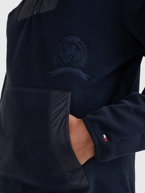 Tommy Hilfiger Crest Polar Fleece Relaxed Fit Kapucnis Pulóver Férfi Kék | TH917NIS