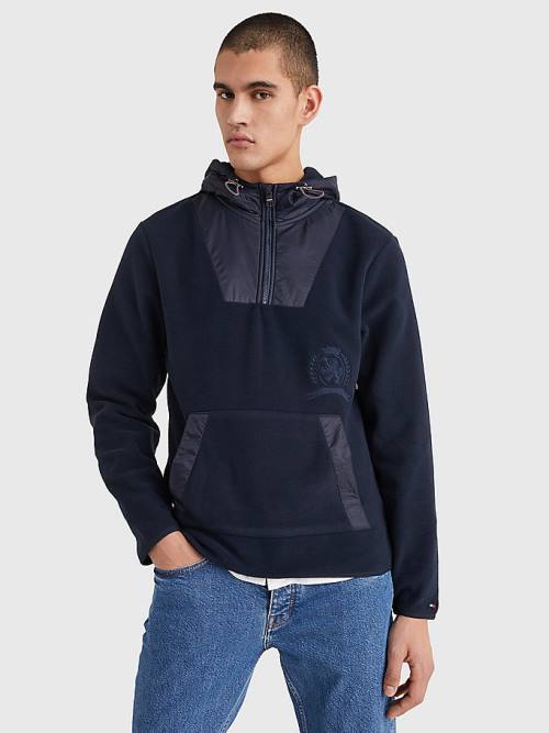 Tommy Hilfiger Crest Polar Fleece Relaxed Fit Kapucnis Pulóver Férfi Kék | TH917NIS