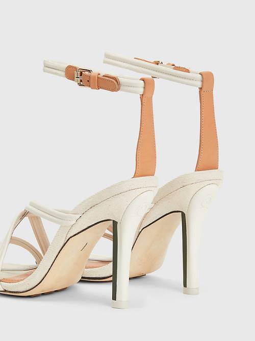 Tommy Hilfiger Crest Pántos High Heel Bőr Szandál Női Fehér | TH792KBQ