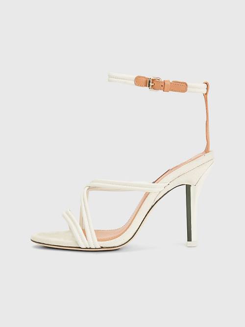 Tommy Hilfiger Crest Pántos High Heel Bőr Szandál Női Fehér | TH792KBQ