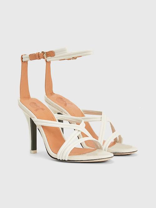 Tommy Hilfiger Crest Pántos High Heel Bőr Szandál Női Fehér | TH792KBQ