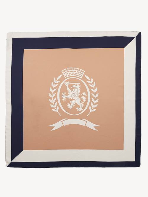 Tommy Hilfiger Crest Silk Square Sál Férfi Bézs | TH510SPQ