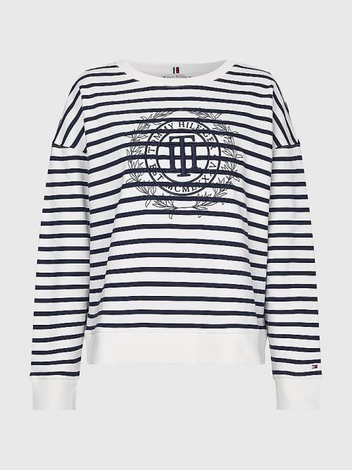 Tommy Hilfiger Crest Stripe Relaxed Pulóver Női Bézs | TH295MRB