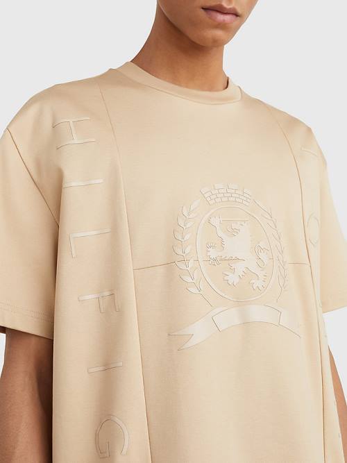 Tommy Hilfiger Crest Tonal Logo Póló Férfi Bézs | TH957ZXG