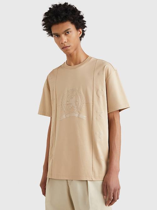 Tommy Hilfiger Crest Tonal Logo Póló Férfi Bézs | TH957ZXG