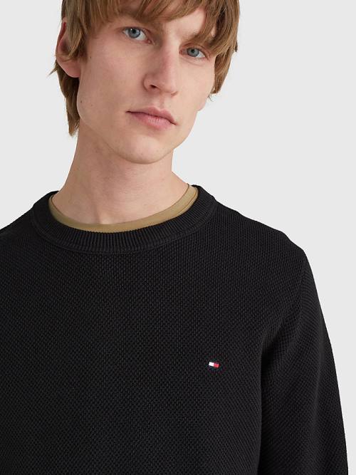 Tommy Hilfiger Crew Neck Jumper Pulóverek Férfi Fekete | TH029FXY