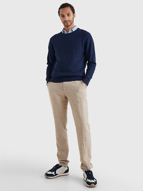 Tommy Hilfiger Crew Neck Jumper Pulóverek Férfi Kék | TH081YVK