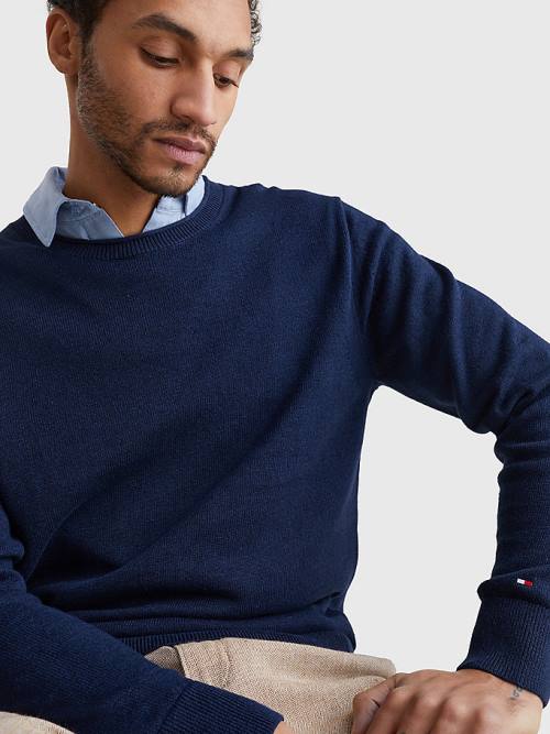 Tommy Hilfiger Crew Neck Jumper Pulóverek Férfi Kék | TH081YVK