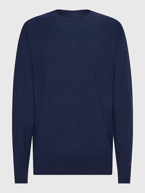 Tommy Hilfiger Crew Neck Jumper Pulóverek Férfi Kék | TH081YVK