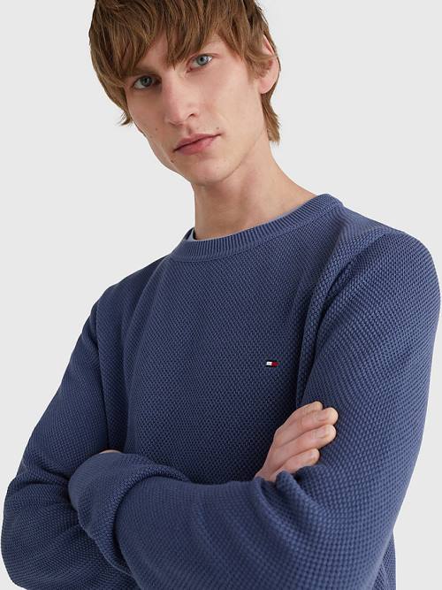 Tommy Hilfiger Crew Neck Jumper Pulóverek Férfi Kék | TH134YDU