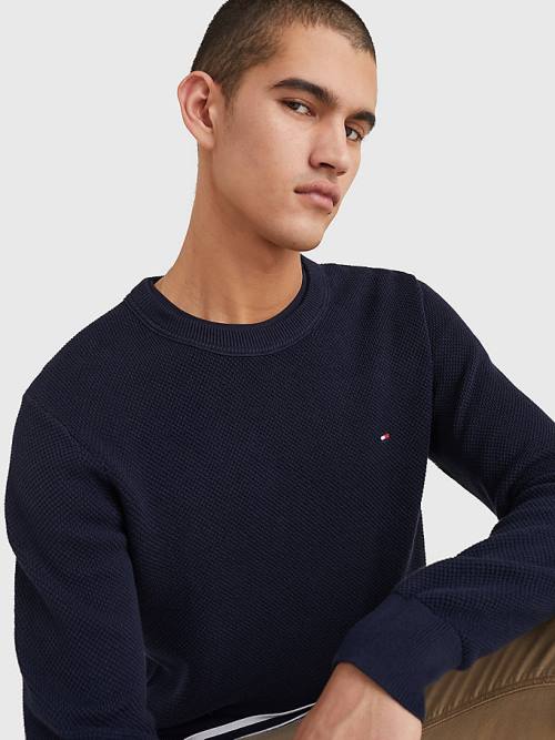 Tommy Hilfiger Crew Neck Jumper Pulóverek Férfi Kék | TH351VNG