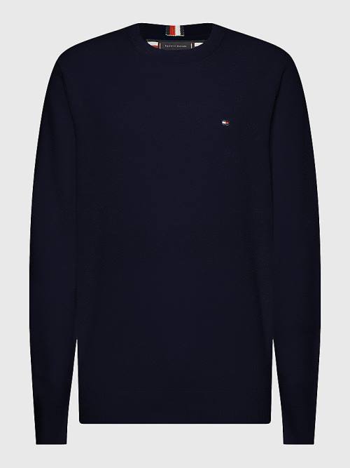 Tommy Hilfiger Crew Neck Jumper Pulóverek Férfi Kék | TH351VNG