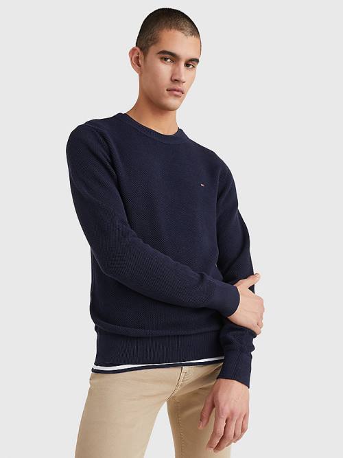 Tommy Hilfiger Crew Neck Jumper Pulóverek Férfi Kék | TH351VNG