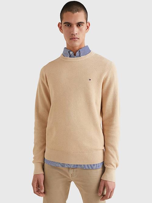 Tommy Hilfiger Crew Neck Jumper Pulóverek Férfi Bézs | TH390RDS