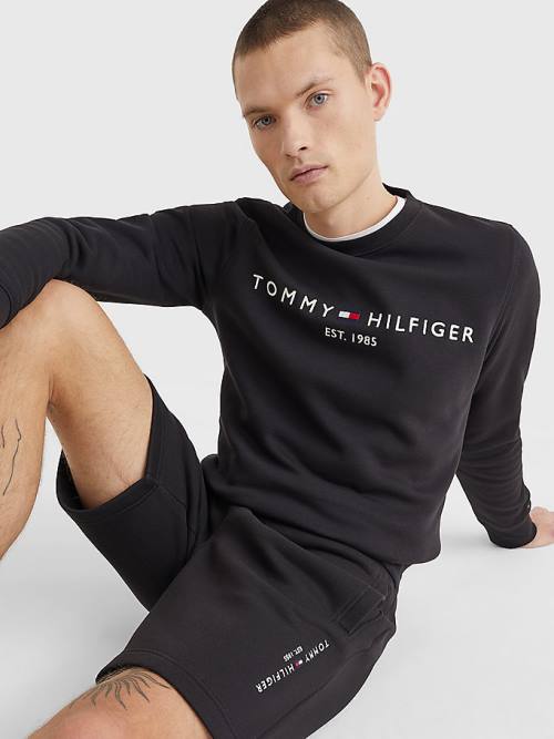 Tommy Hilfiger Crew Neck Logo Pulóver Férfi Fekete | TH348YFE