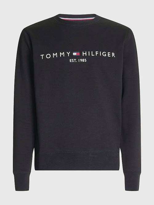 Tommy Hilfiger Crew Neck Logo Pulóver Férfi Fekete | TH348YFE