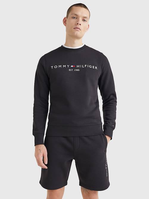 Tommy Hilfiger Crew Neck Logo Pulóver Férfi Fekete | TH348YFE