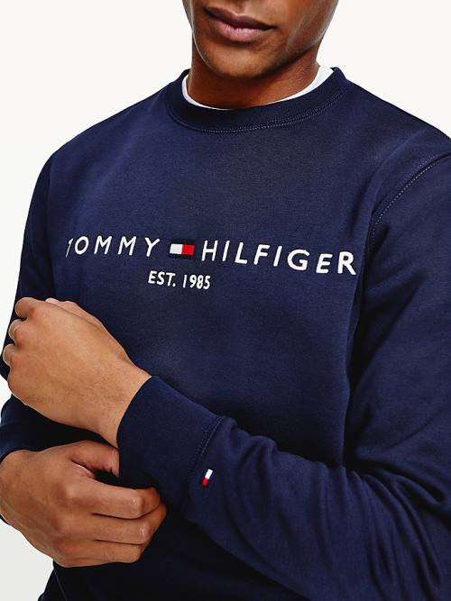 Tommy Hilfiger Crew Neck Logo Pulóver Férfi Kék | TH520KJZ