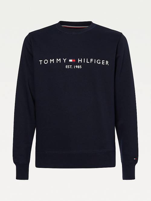 Tommy Hilfiger Crew Neck Logo Pulóver Férfi Kék | TH520KJZ