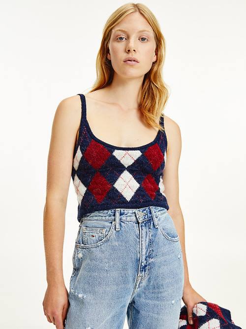 Tommy Hilfiger Cropped Argyle Cami Pulóverek Női Kék | TH049NHT