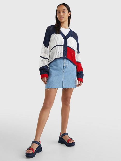 Tommy Hilfiger Cropped Colour-Blocked Cardigan Pulóverek Női Kék | TH723QLU