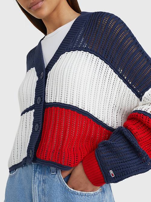 Tommy Hilfiger Cropped Colour-Blocked Cardigan Pulóverek Női Kék | TH723QLU