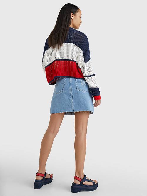 Tommy Hilfiger Cropped Colour-Blocked Cardigan Pulóverek Női Kék | TH723QLU