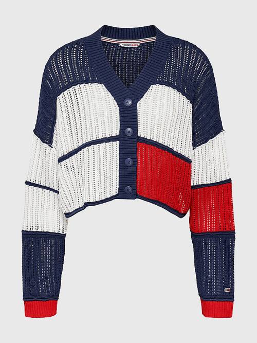 Tommy Hilfiger Cropped Colour-Blocked Cardigan Pulóverek Női Kék | TH723QLU