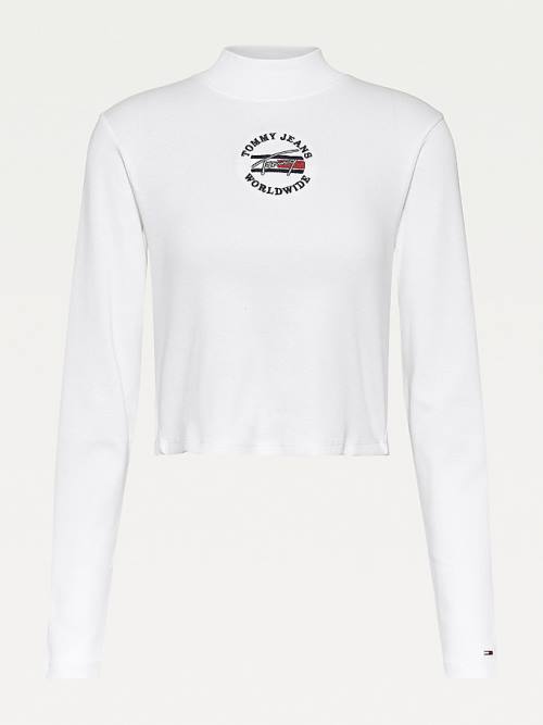 Tommy Hilfiger Cropped Fit Long Sleeve Póló Női Fehér | TH627ICG