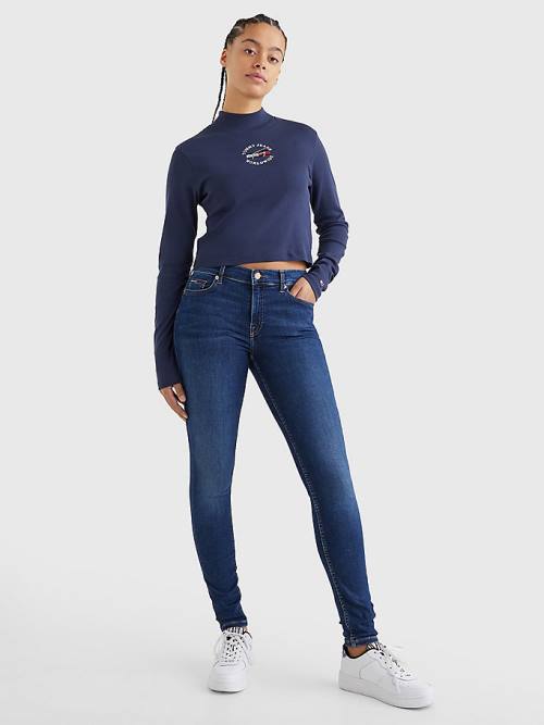 Tommy Hilfiger Cropped Fit Long Sleeve Póló Női Kék | TH752ULI