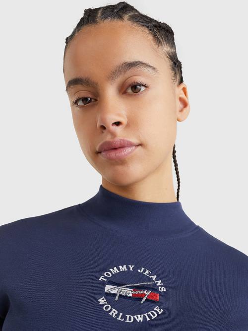 Tommy Hilfiger Cropped Fit Long Sleeve Póló Női Kék | TH752ULI